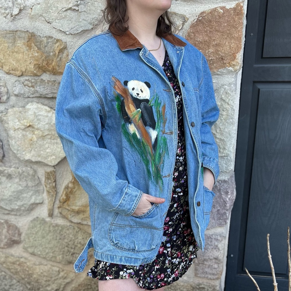 Sunbelt denim jacket Painted panda small